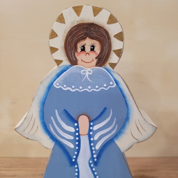 Vtg Handmade Wood Angel Stocking Holder Square Cut Nail Hand Painted Christmas - Picture 5 of 8